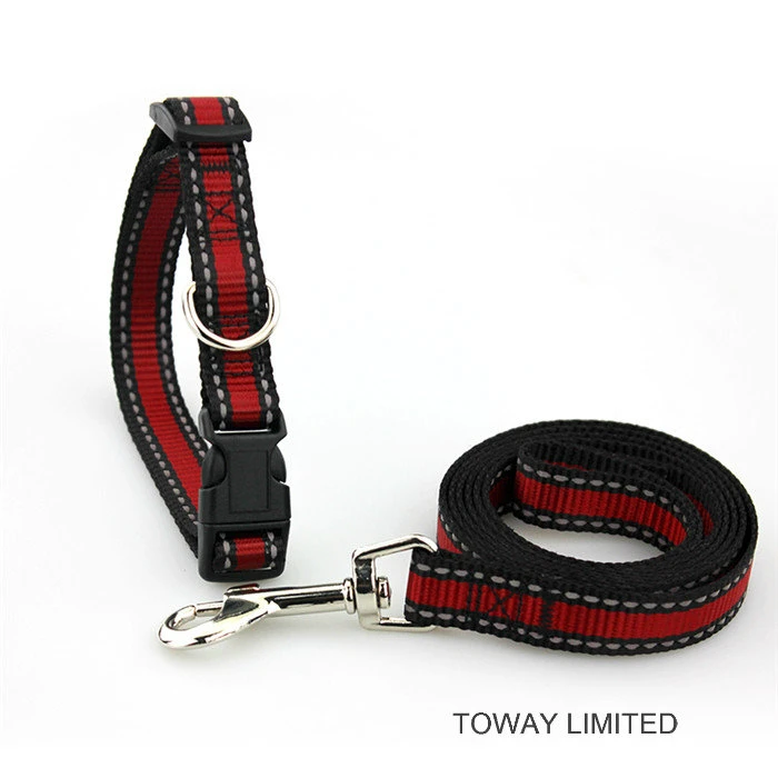 Quality Polyester Pet Leash Nylon Reflective Dog Collar with Lead