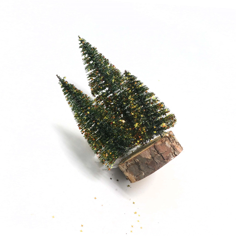 Christmas Decorations Wooden Base Mini Christmas Tree Glitter Stars Multi-Tree Holiday Party Decorations