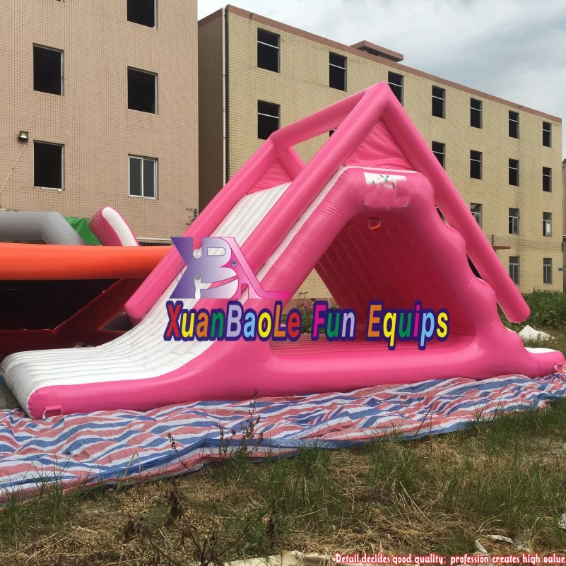 Fun Water World Amusement Floating Pink Triangle Inflatable Water Slide with Climbing Free Fall Waterslide