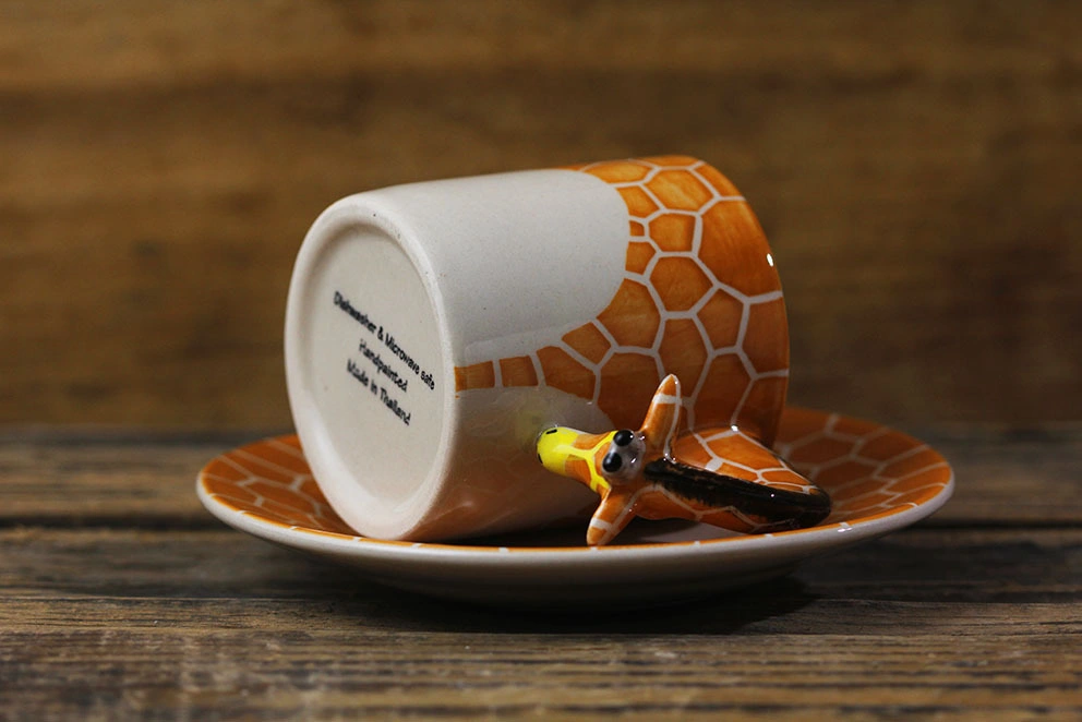 Novelty Funny Hand Painted Coffee Mug - Giraffe 3D Handle Handmade Cup