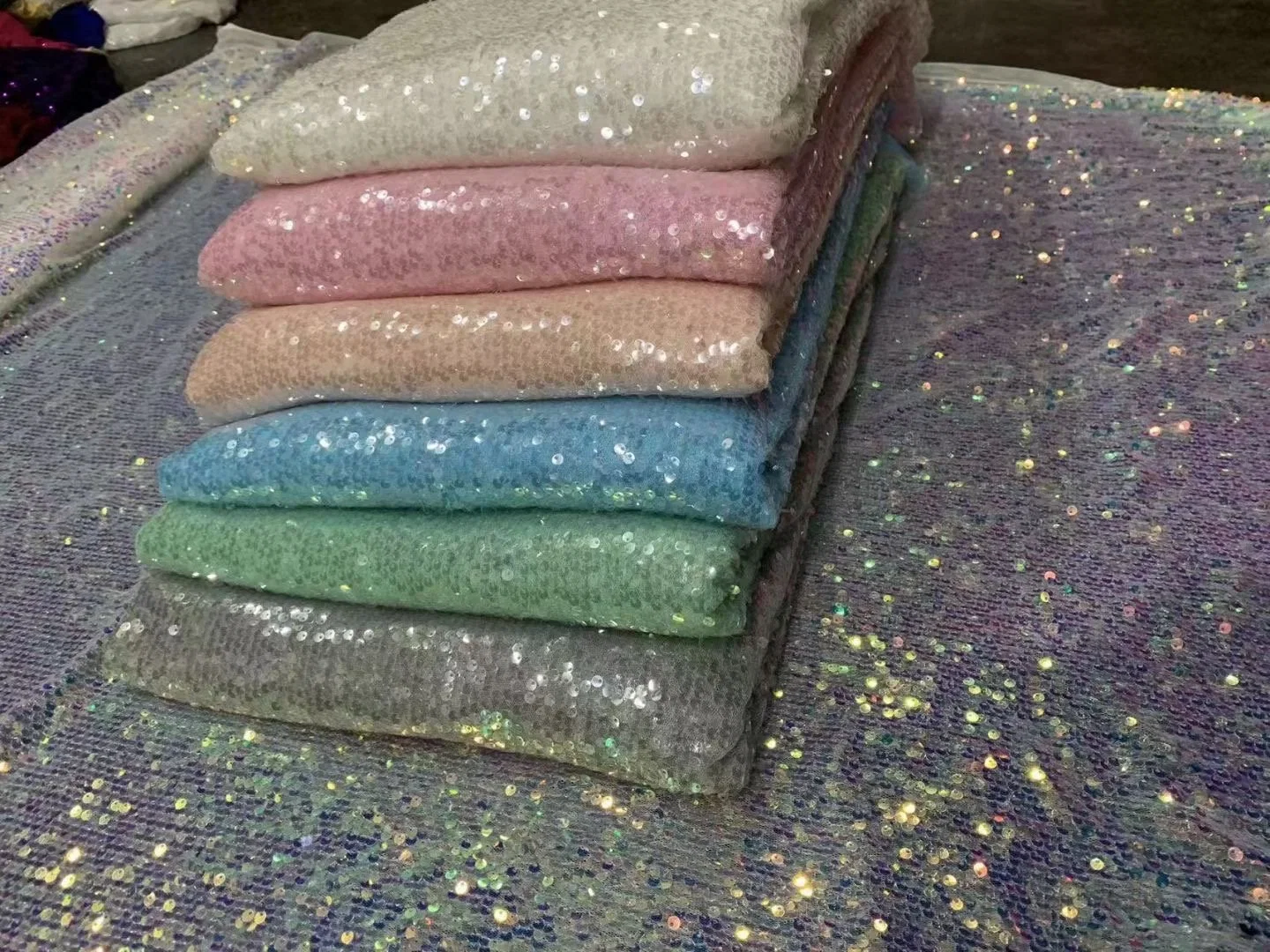 Bright Shinny Transparent Tulle Embroidery Sequin Fabric for Skirt