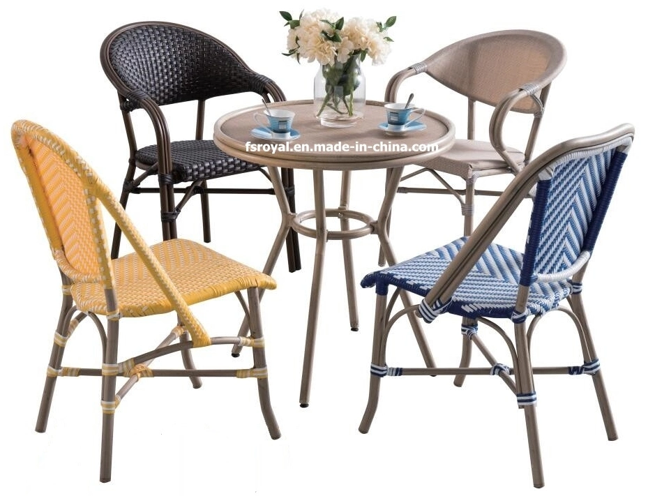 Во французском стиле кафе бамбук с плетеной плетеной стул таблица, современный ресторан открытый дворик столовая мебель