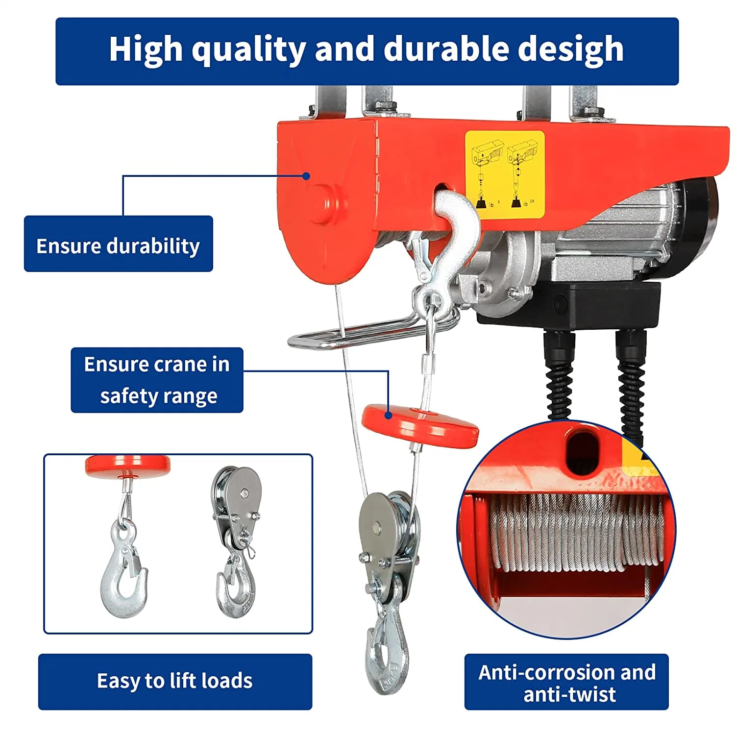 200/300/400/500/600/800/1000kg Lift Electric Hoist Overhead Crane Garage Ceiling Winch Wire Rope Hoist