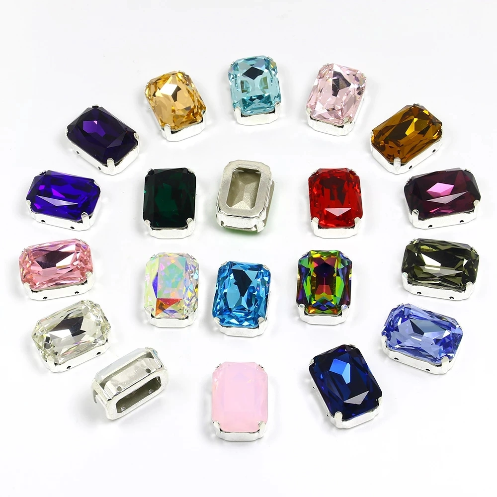 Cristal rectangular Sew en Rhinestone suelto Flatback Rhinestones con Claw Rhinestones de colores para ropa de aguja