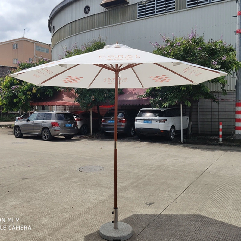 Factory Wholesale/Supplier Outdoor Wood Beach Sun Garden Parasol Cafe Patio Umbrellas with Marble Base