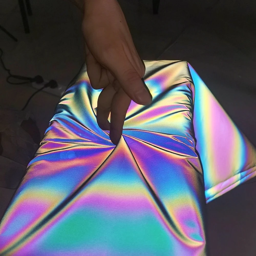 Tafetán 100% Nylon Tejido reflectante arco iris de colores impresos
