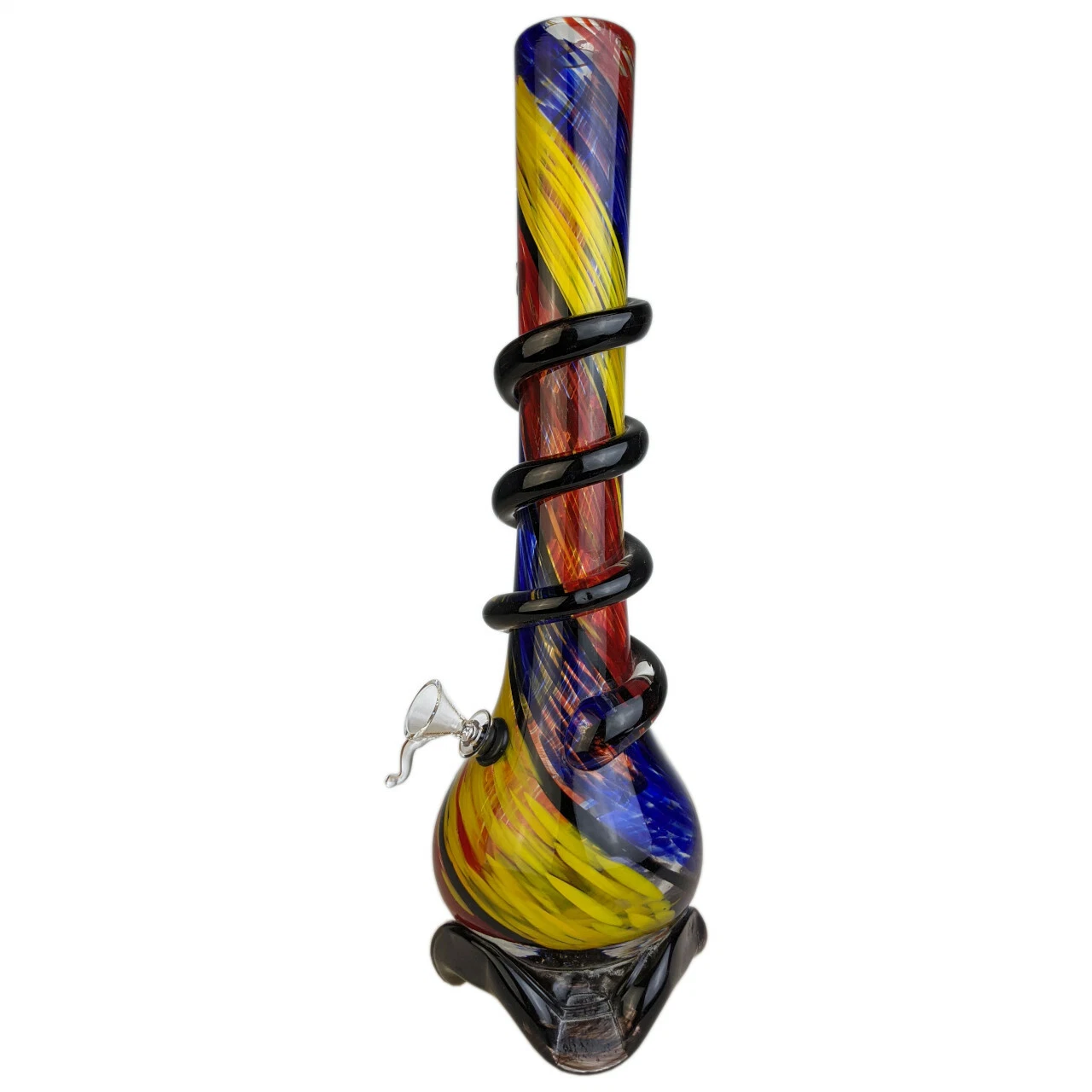 16" Wave Bottom Twisted Neck Soft Glass Water Pipe Custom Rolling Paper