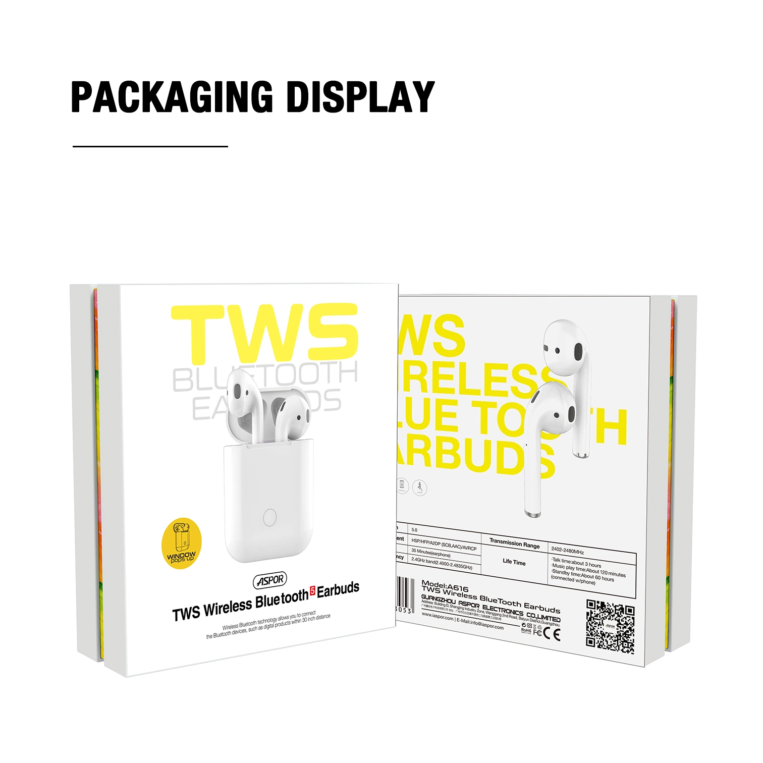 Touch-Controlled Tws Airbuds&Earphones 20 Hours Top-Selling China Aspor Factory