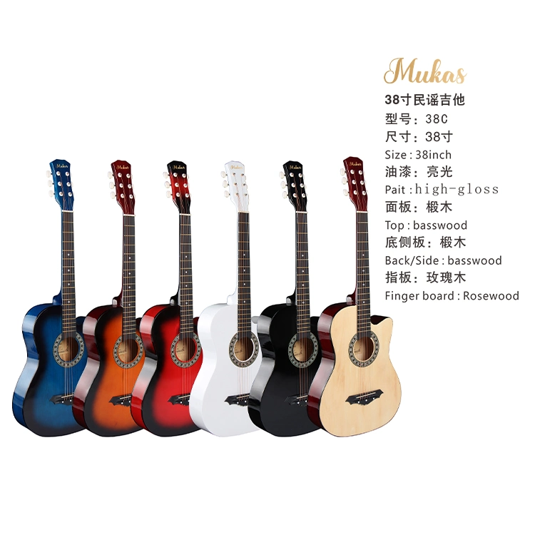 Student Acoustic Guitar Factory Wholesale Cheapest Acoustic Guitars with 6 Srings for Beginners Plywood Wooden Polishing Guitar, Musical Instruments