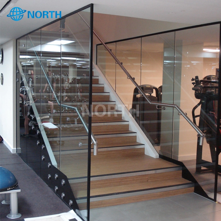 Safety Straight Stair Glass Wooden Handrail Clear Glass Stair