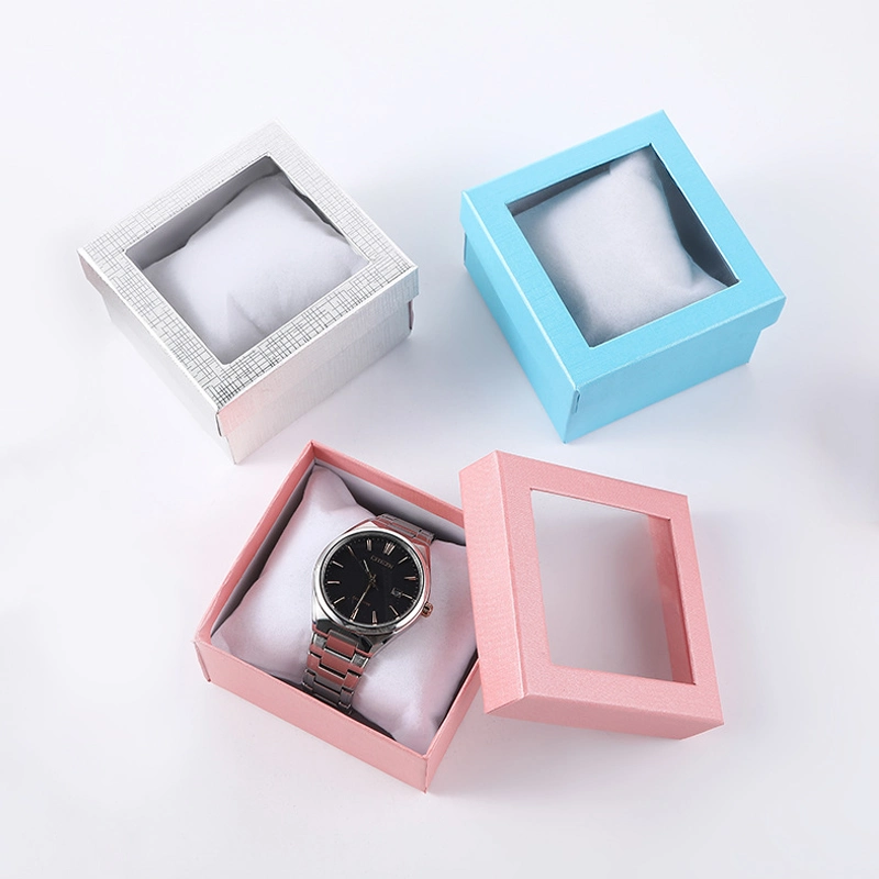 Wholesale/Supplier Customized Logo Watch Jewelry Cardboard Box Gift Packaging Pink Blue White Men's Gift Box Window Set