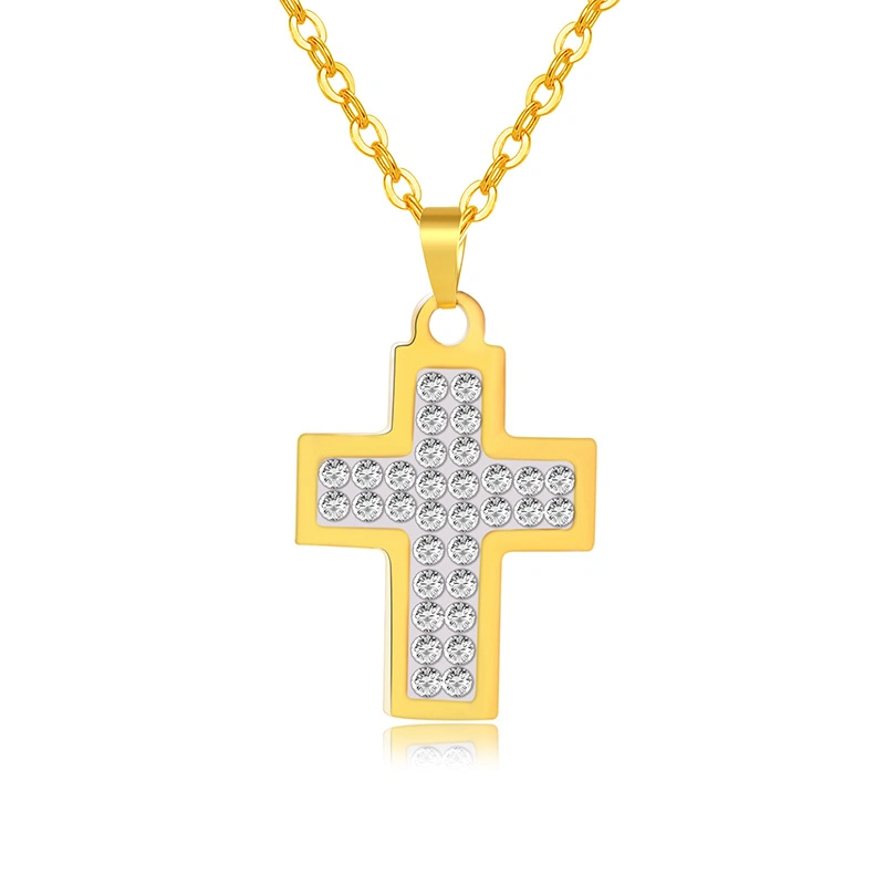 Stainless Steel Ice Crystal Zircon Cross Pendant Necklace Titanium Steel Chain Cross Necklace Women Men Punk