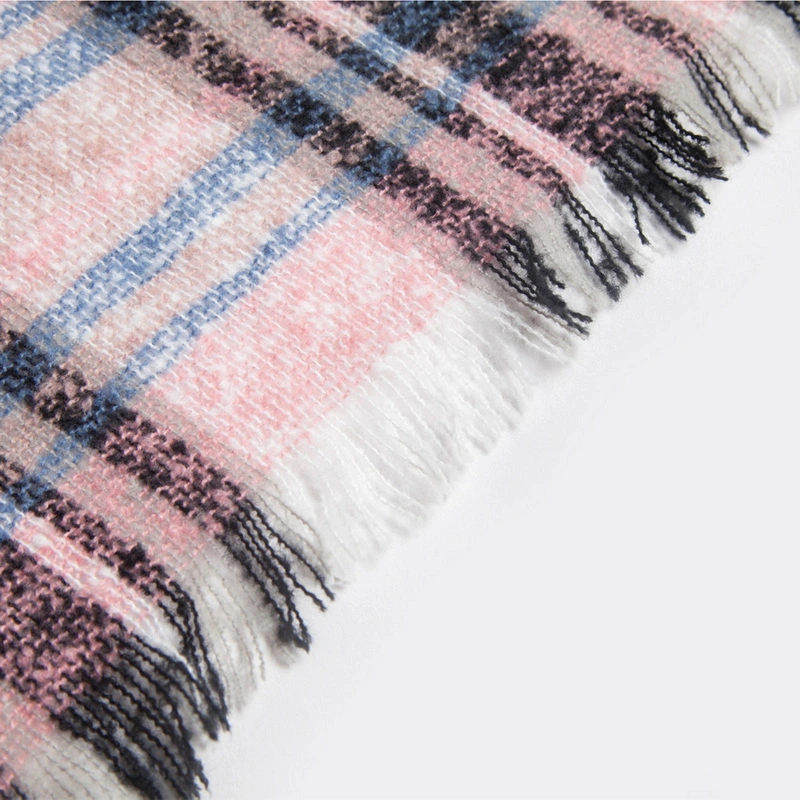 Custome Oversized Checked Tartan Square Scarf with Tassel for Ladies