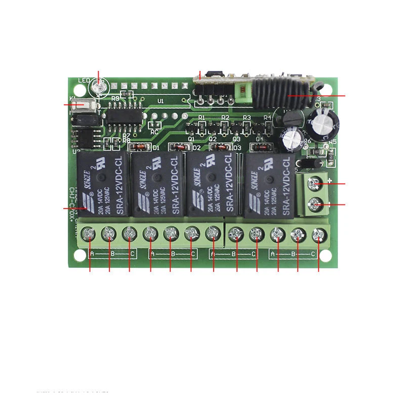 Interruptor de controlo remoto de 24 V/12 V de código de aprendizagem sem fios de 4 canais de 433 MHz E Kit de controlador para porta da porta