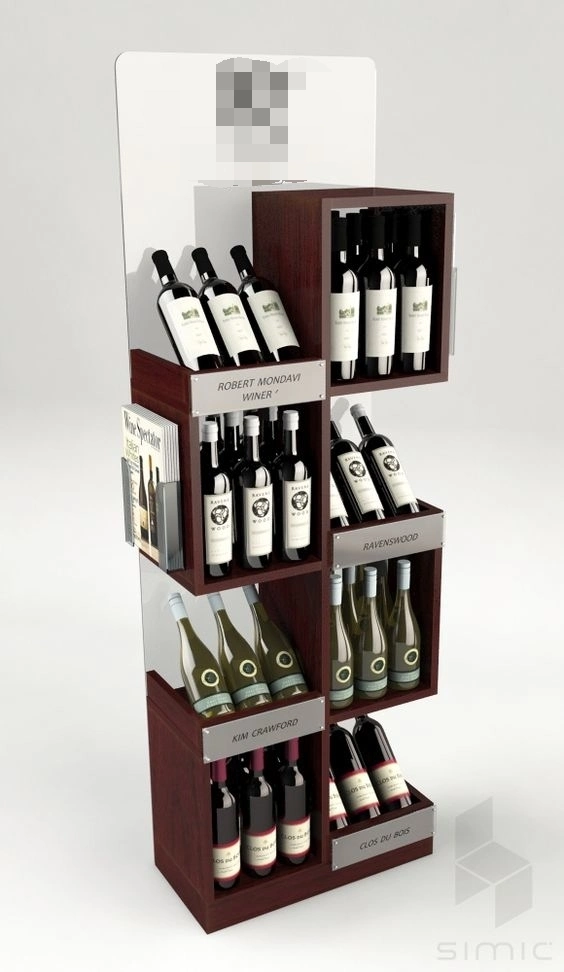 Wooden Supermarket Wine Display Stand/Flooring Wooden Wine Display Rack/Shelf for Beer/Wine