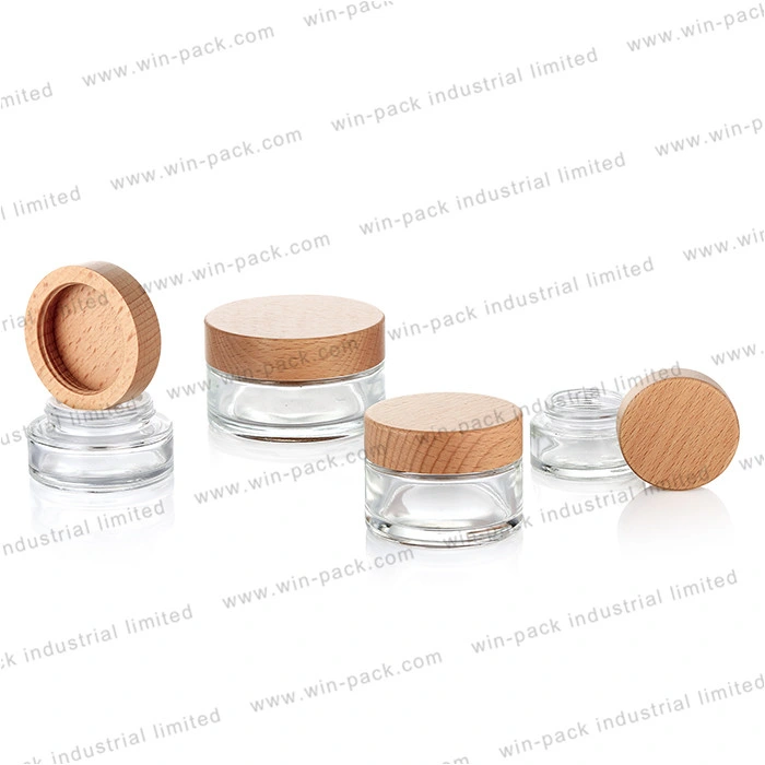 Winpack Hot Product Bamboo Lid Spray Pantone Color on Cap 50g30g15g100g Frost Glass Bottle Jar