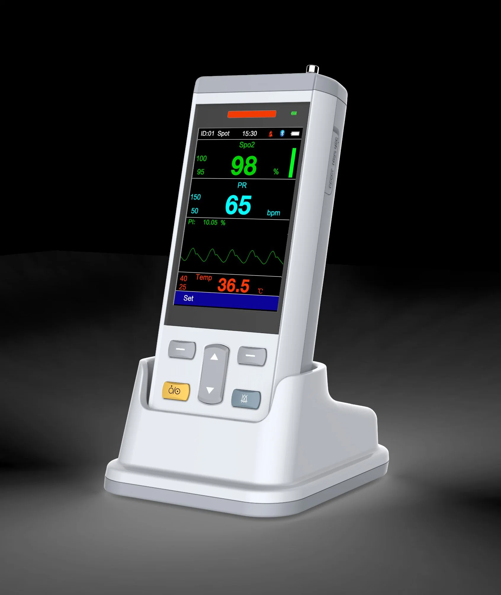 Dernière conception ordinateur de poche Palm de SpO2 Impulsion Impulsion sang plastique électrique Paramètre Instrument d'oxygène du sang de pouls portable