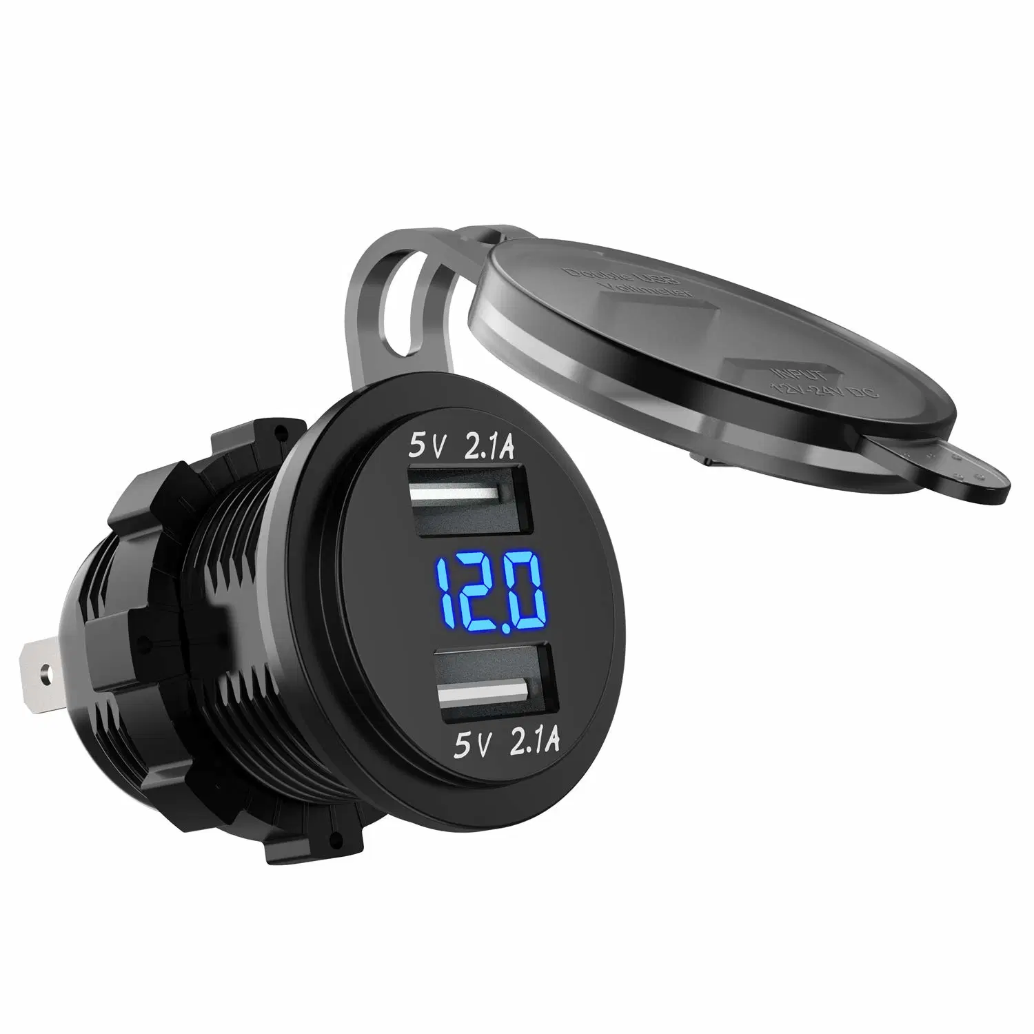 Wasserdichte Dual USB Ladebuchse Steckdose 2,1A &amp; 2,1A Mit Digital Voltmeter Blue LED Licht für iPad iPhone Auto Boot Marine Mobile