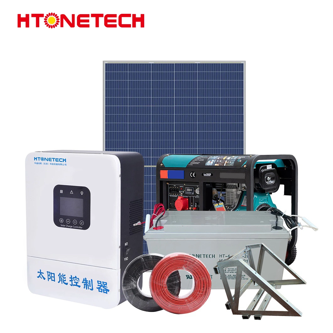 Htonetech 3.6kw 48V Complete off-Grid Solar Power System Factory China 8kw 10kw 15kw Spring Hybrid Solar Panel Big Diesel Generator Solar Cell Hybrid System