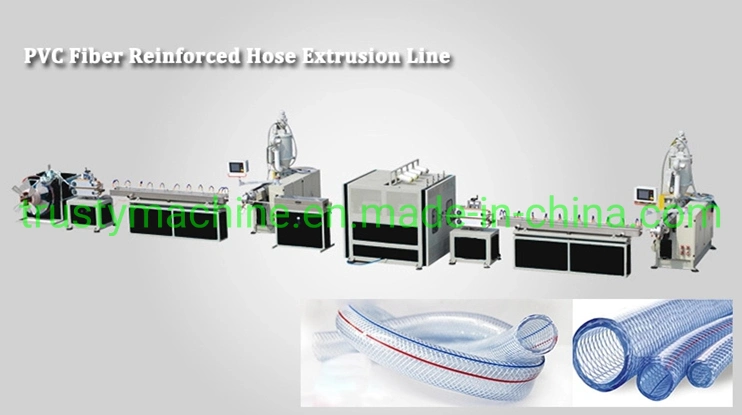 Reforzado con Fibra de PVC PVC Línea de producción de la manguera de jardín suave de la máquina de caballo trenzada de línea de extrusión de tubo de PVC