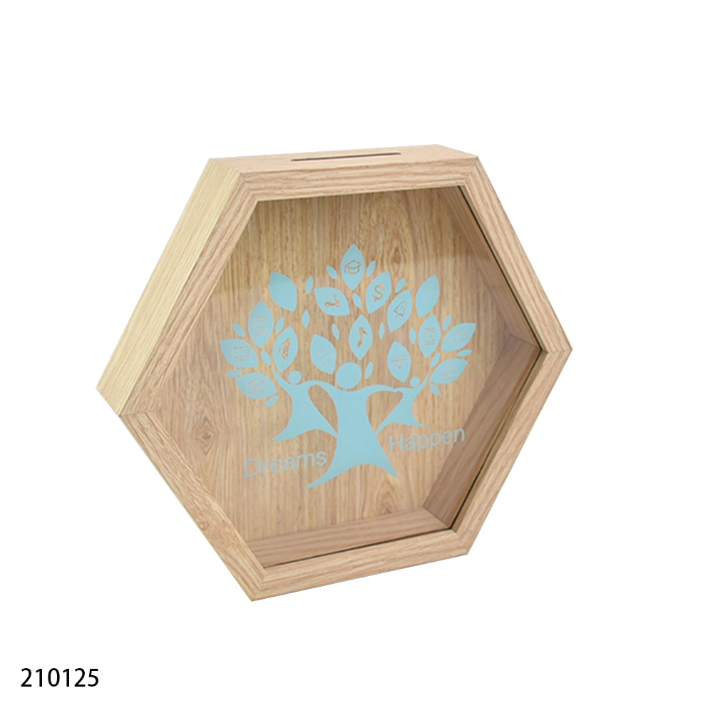 Boîte à argent en bois rectangulaire avec cadre photo en boîte d'ombre en gros pour enfants.