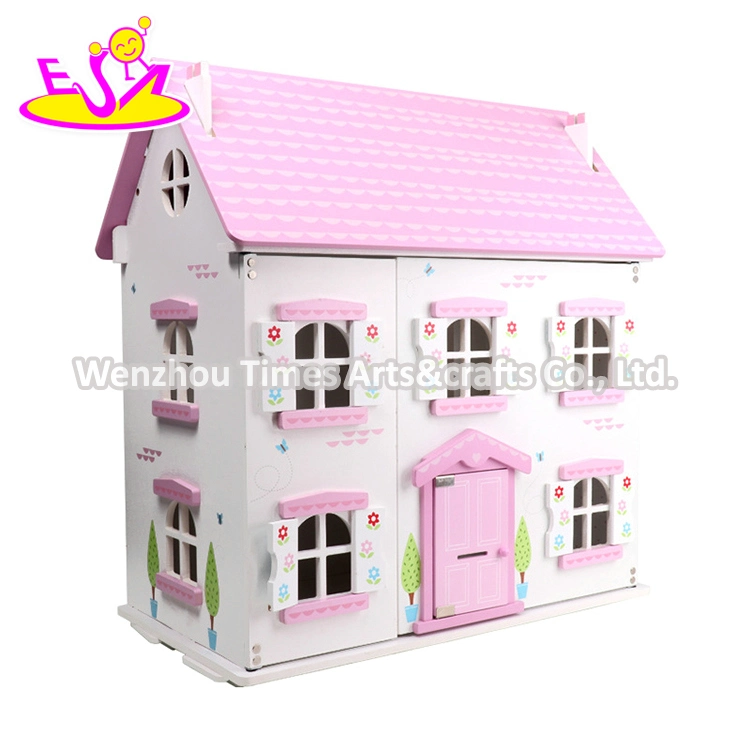 Best Design Pink Wooden Miniature Doll House Set for Girls W06A433