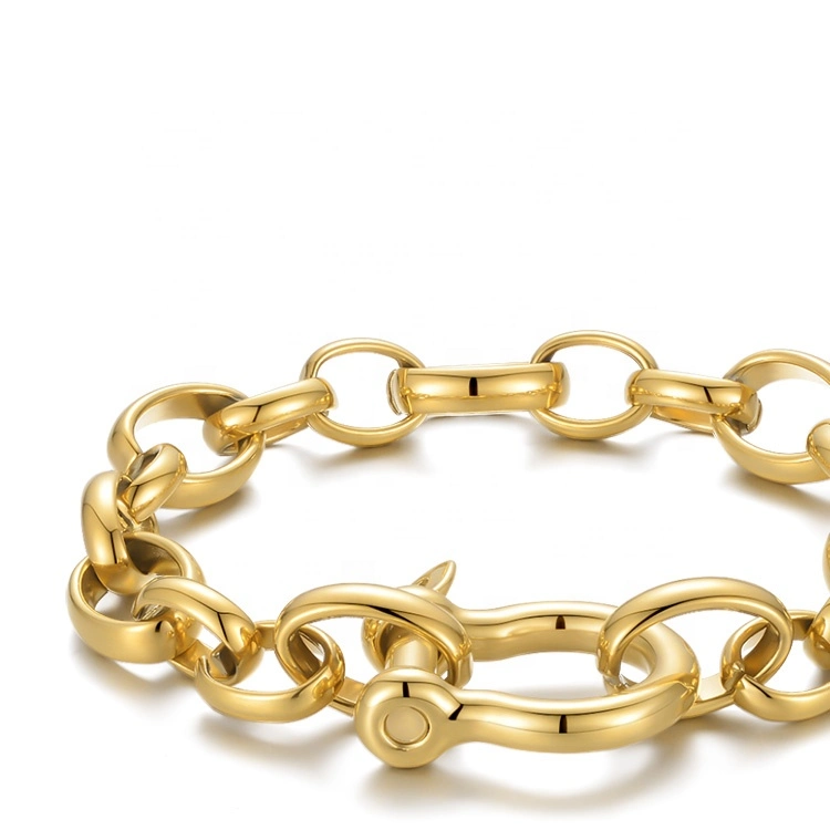 High quality/High cost performance 18K Gold Plated Stainless Steel Jewelry U-Shaped Lock O-Chain Hip Hop Rock Bracelet