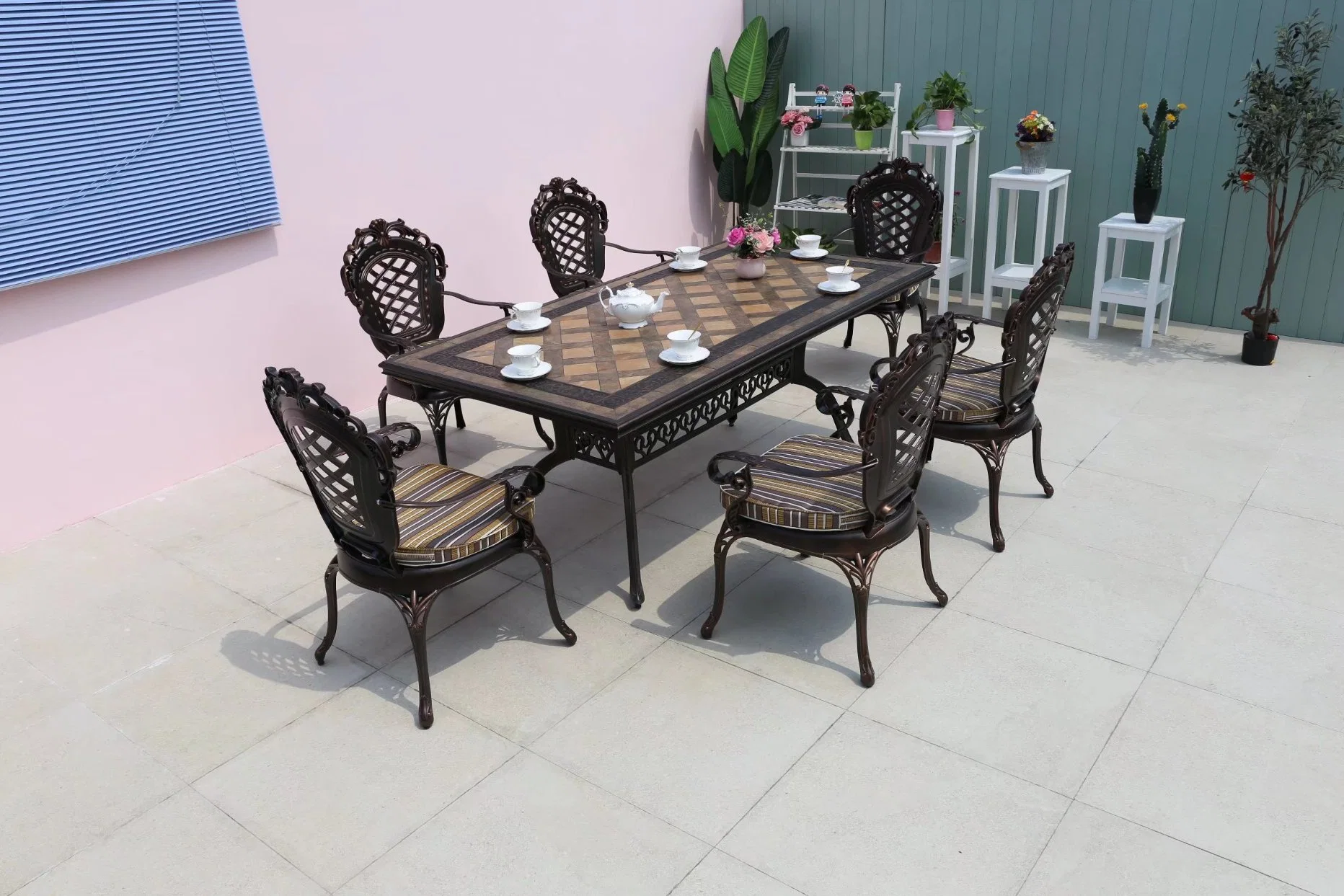 Outdoor Leisure Villa Courtyard Garden Balcony Recreational Cast Aluminum Furniture Combination Outdoor Open-Air Imitation Marble Table