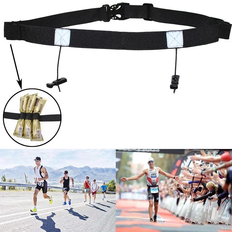 Factory Customized Marathon Triathlon Running Elastic Race Number Belt with Gel Holders