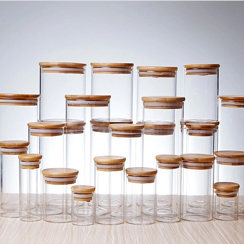 Borosilicate Kitchen Food Glass Storage Jars Set with Bamboo Wood Lid