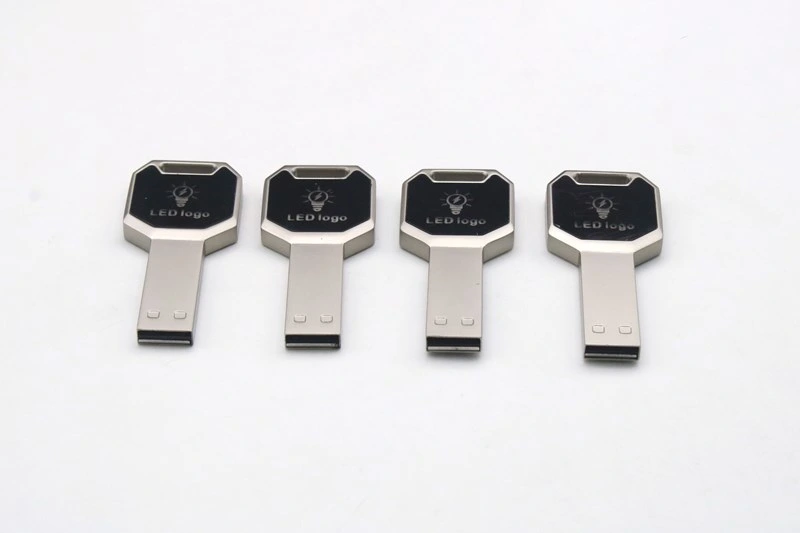 Key Shape Crystal Transparent LED Light USB Flash Memory Stick