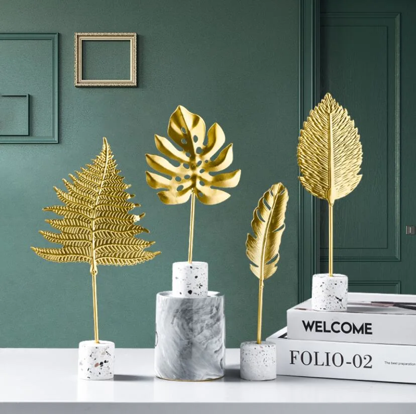 Creative Golden Leaves Simple Decorations Wine Cabinets Home Living Room TV Cabinets Desk Tops Turtle Leaves Home Decors