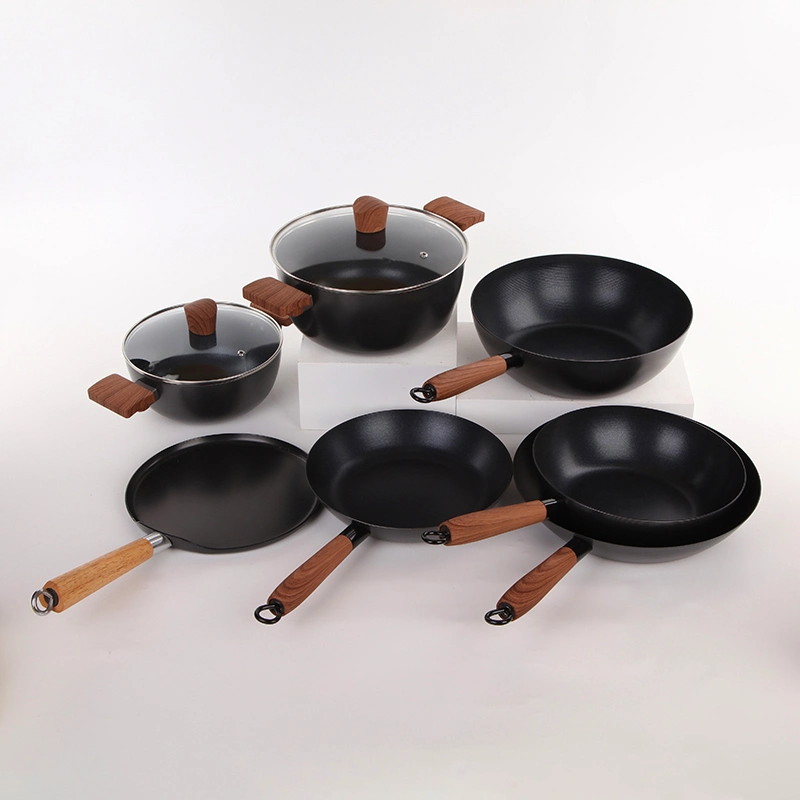 Nonstick panelas grande fabricante de fundo plano Wok de Aço Carbono Frigideira