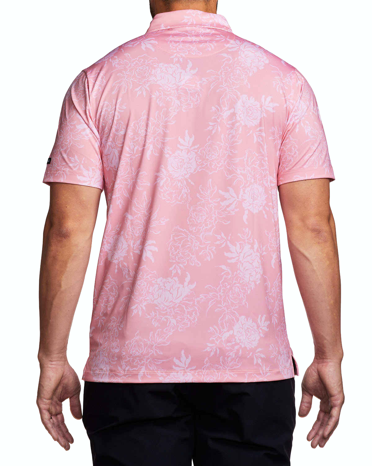 Chemise de golf polo brodée par sublimation avec motif floral.