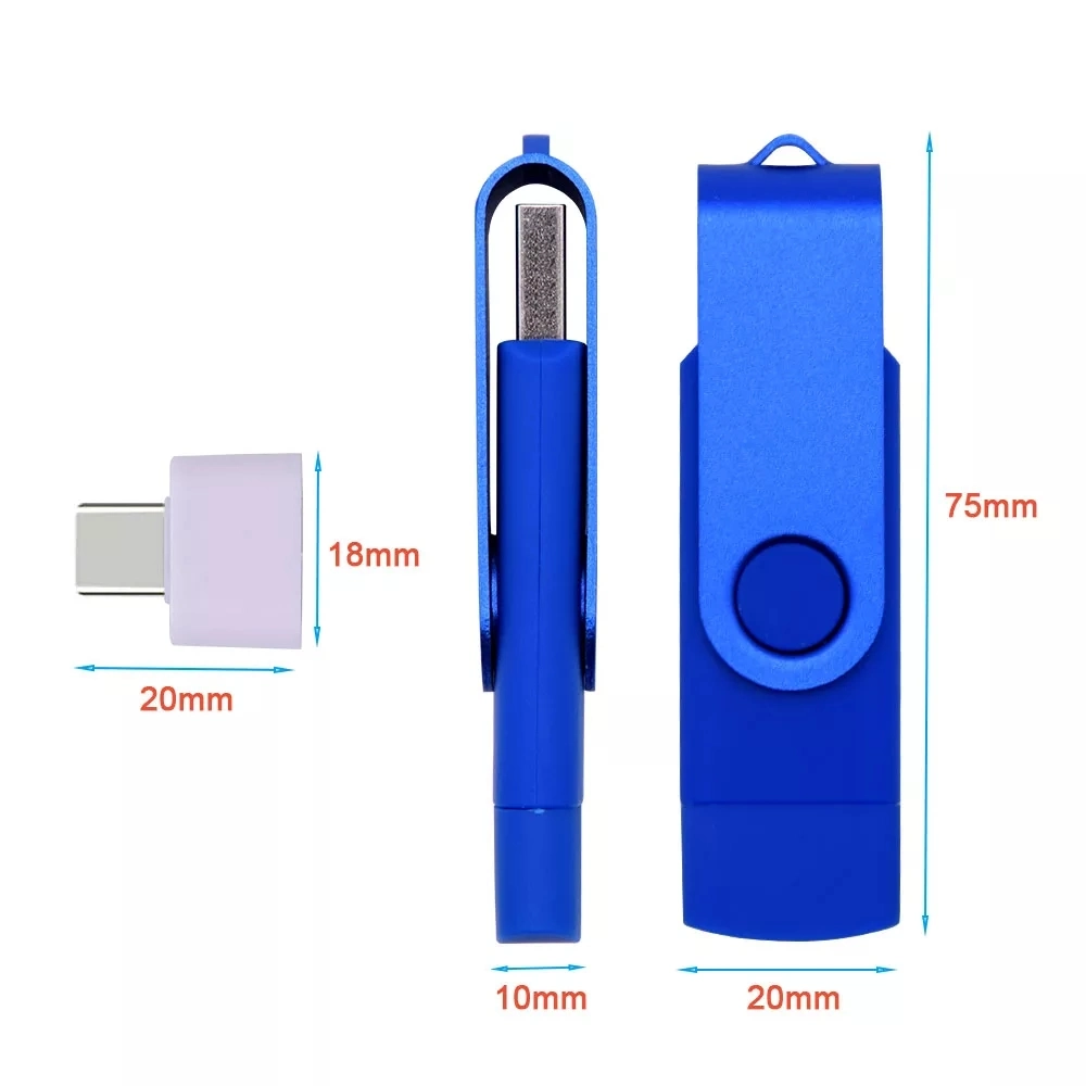 Swivel USB C Adapter Smartphone OTG USB Flash Drives 2 in 1 OTG Pen Drive Colorful Housing Customized Logo USB-Stick OTG