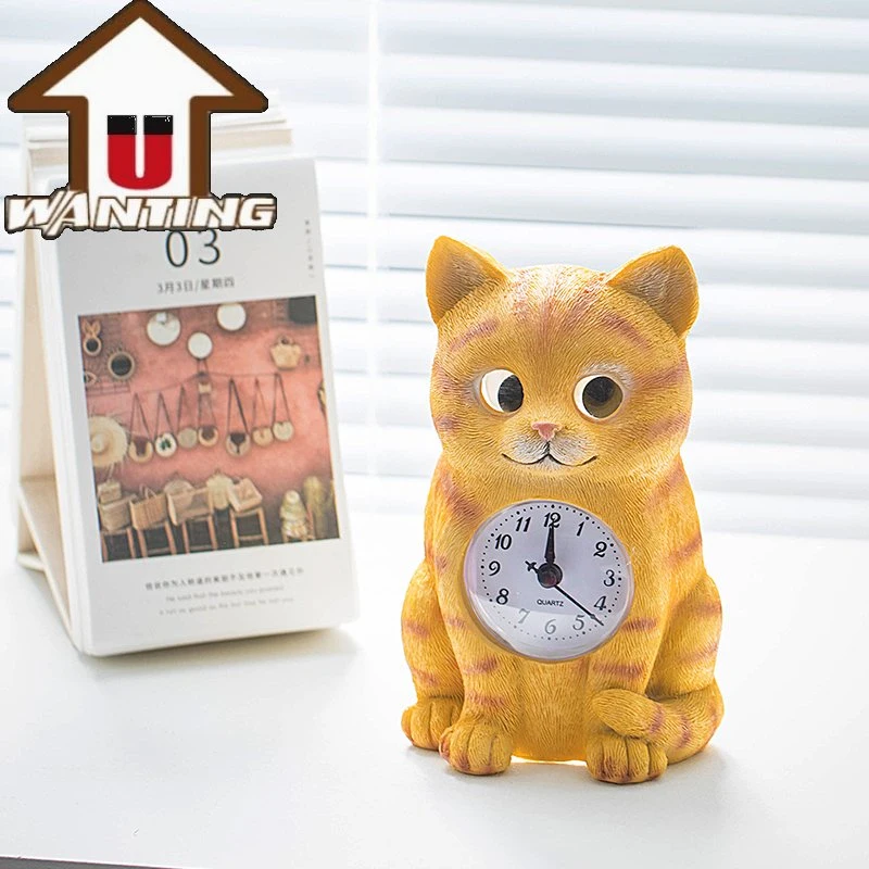 Animal Clock Craft Model Rotatable Eyes Cartoon Style Living Room Creative Furniture