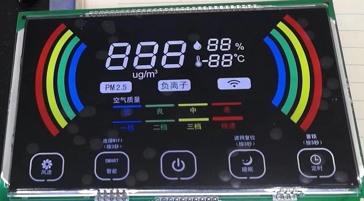 Custom va de 7 à écran LCD couleur de segment pour testeur de qualité de l'air intérieur