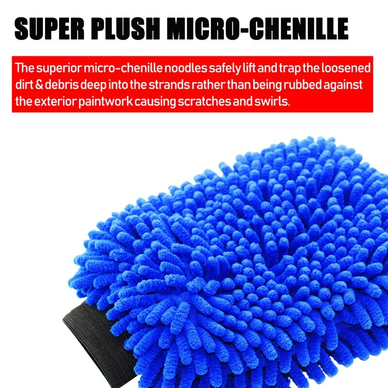 Soft Double Face Side Terry Cloth Cleaning 100% Microfiber Auto Washing Housekeeping Dusting Chenille Car Wash Glove