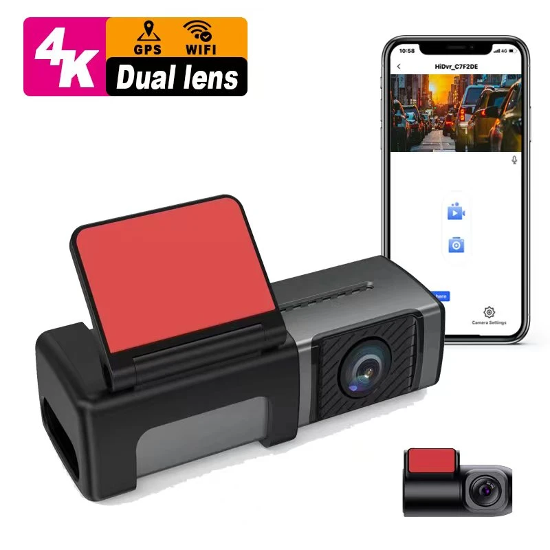 Mini caméra HD 4K intégrée à double face avant et arrière Objectif voiture Dash caméra 4K Dashcam enregistreur DVR voiture Voiture caméra Wi-Fi GPS caméra Best Dash caméra voiture Black Box