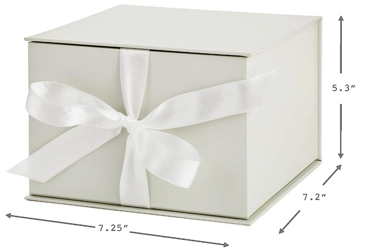 off-White Gift Box with Lid and Shredded Paper Fill for Weddings