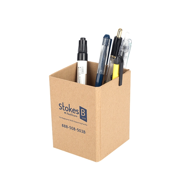 Eco Friendly Office Stationery Pen Stand Holder New Design Desk Desktop Kraft Paper Printing Cardboard Pen or Pencil Holder