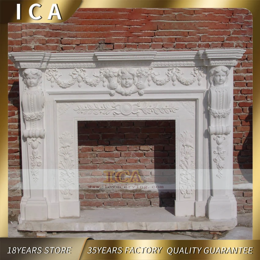 Popular Design Hand Carved White Marble Woman Statues Fireplace