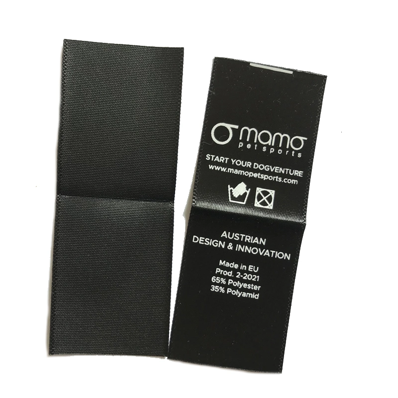 OEM Design Black Based on White Ltters Washing Care Label Center Fold Printed Label