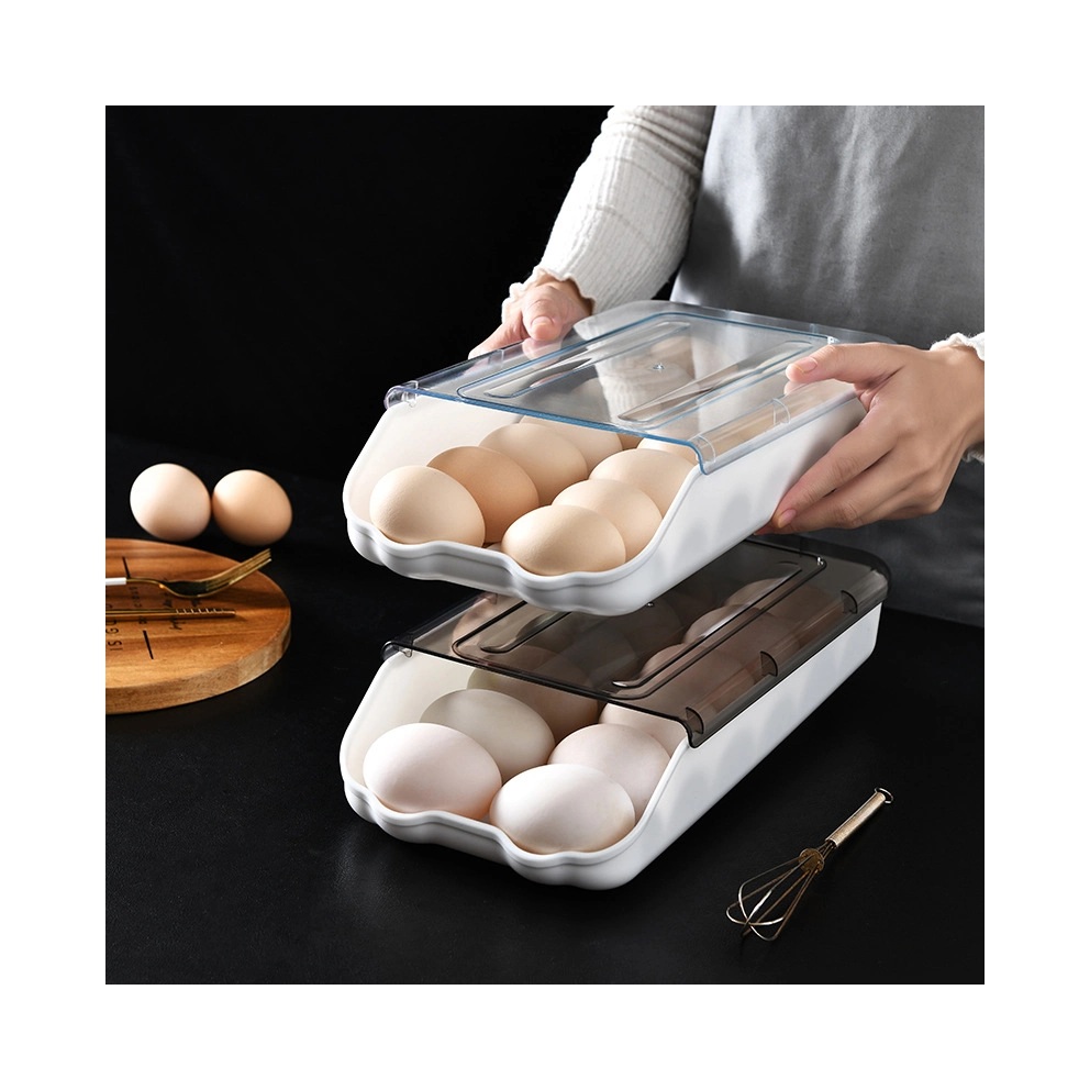 Cajón de la nevera nevera Organizador Rawer apilable de plástico de tipo evolutivo automático de bandeja doble caja de almacenamiento de huevos al aire libre de cocina