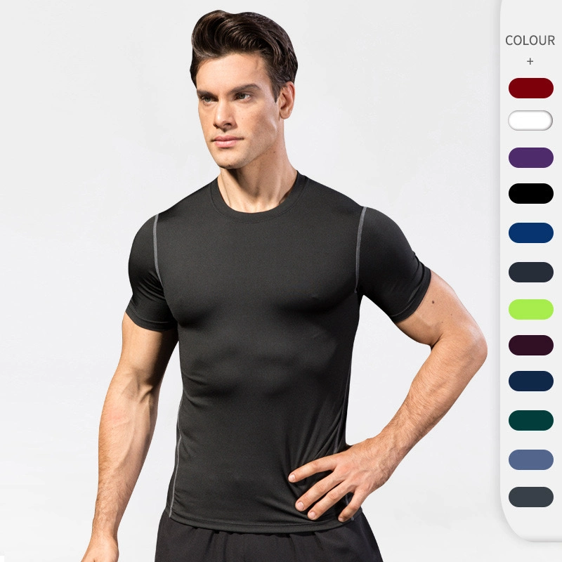 Men's Muscle Training Gym T-Shirts-Solid Color Compression Cool Dry Sports Short Sleeve Shirt Baselayer T-Shirt Athletic Running Tight Shirt