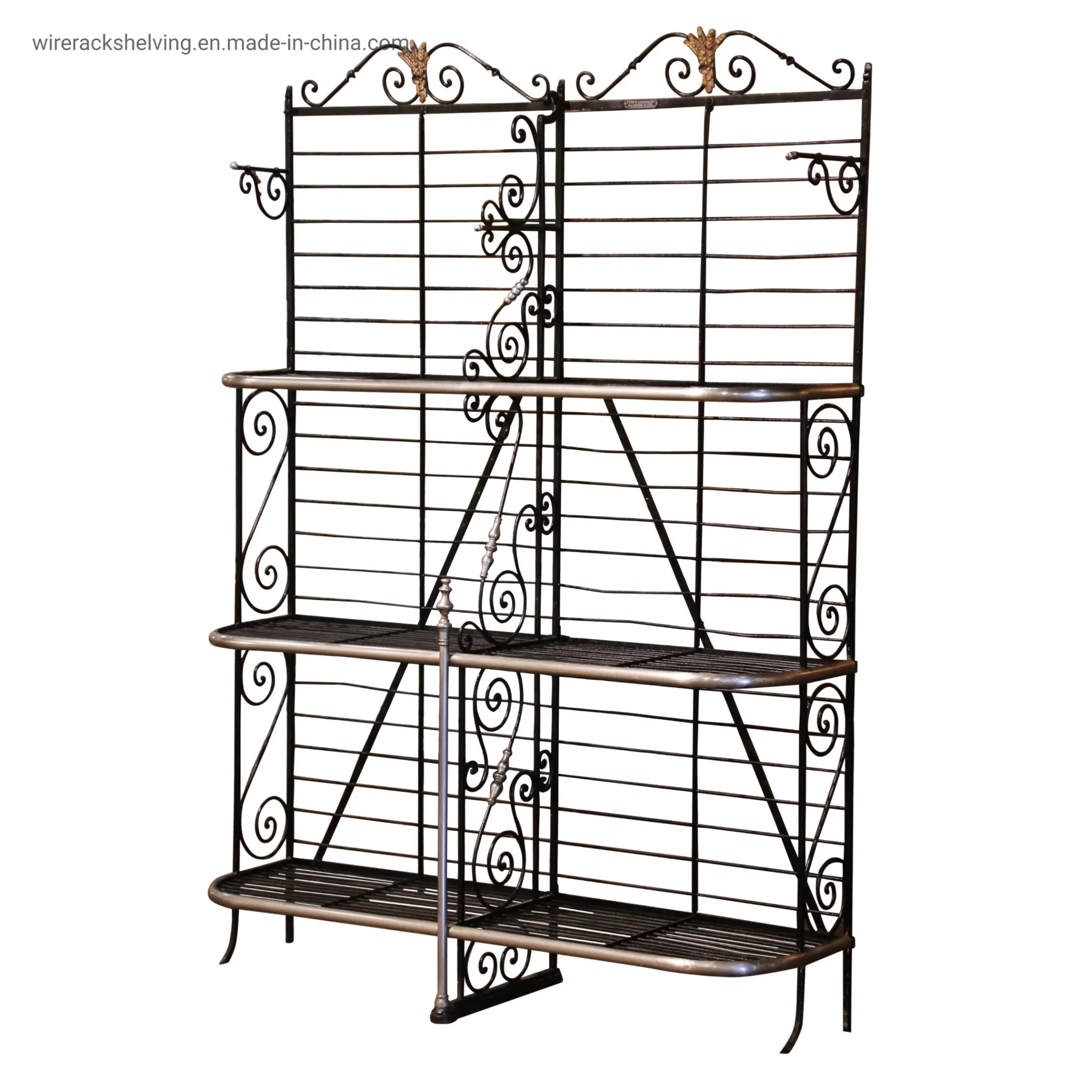 Black 3 Tier Gothic Baker Rack with Metal Wire Shelves for Bread with Light Life