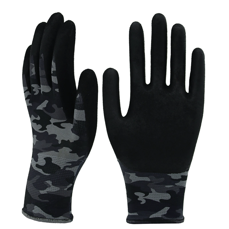 Customized En388 13G Printing Liner Nitrile Sandy Coated Hand Protecive Working Gloves