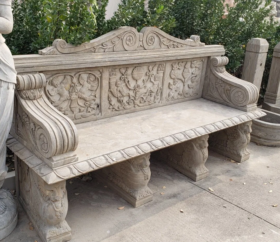 Garden Decoration Outdoor Furniture Stone Marble Carving Park Bench (SYMB-016)