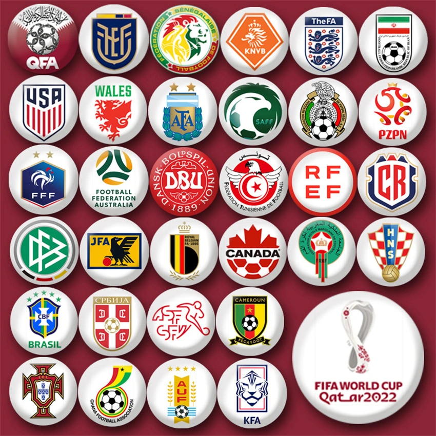 Wholesale Custom Logo 2022 Qatar World Cup Badges Team Emblem Pin Brooches Soccer Fans Souvenir Supplies Tinplate Badge