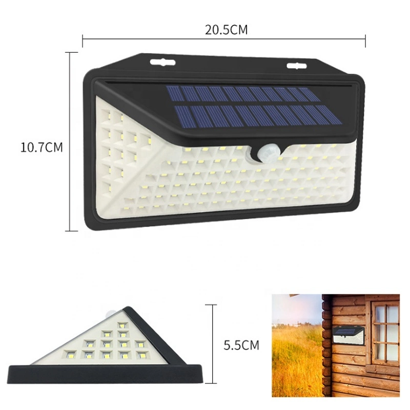 Los 3 lados 102 LED Lámpara de Pared Solar decorativo exterior Solar Seguridad Sensor de movimiento de la luz de pared